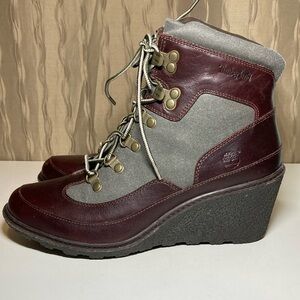 Timberland Earth Amston Wedge Bootie 9.5 Gray Brown Shoes